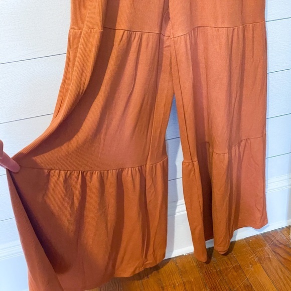 NWT Anthropologie Marina Tiered Wide-Leg Jumpsuit Orange Rust Small - Picture 10 of 13